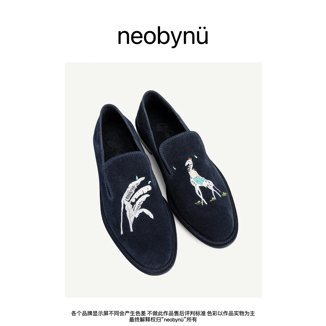 neobynü【南法风情】老钱风乐福鞋时尚百搭古典刺绣真皮女鞋