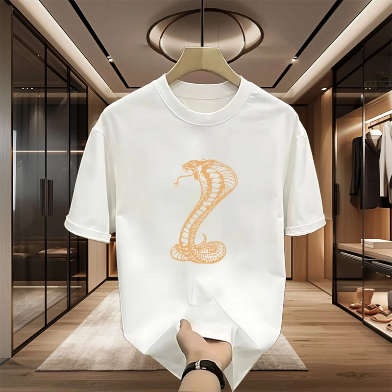 蛇年国潮超火印花青少年百搭上衣透气纯棉短袖2025夏季情侣半袖衫