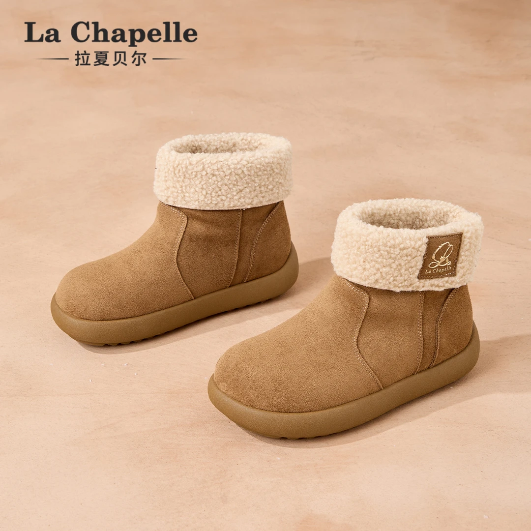 拉夏贝尔加厚雪地靴冬季加绒鞋子女款爆款2026新款保暖短靴子棉鞋