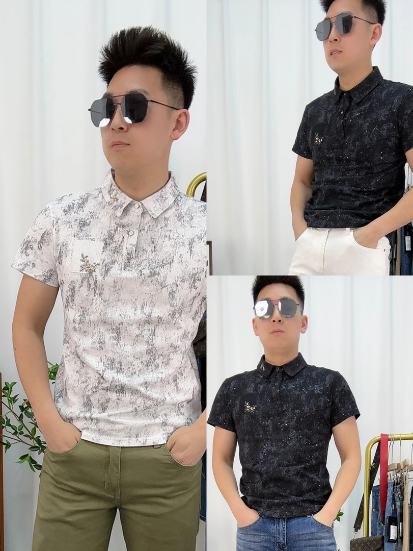 辰巳黑色白色烫钻刺绣轻熟休闲polo衫修身时尚百搭气质短袖