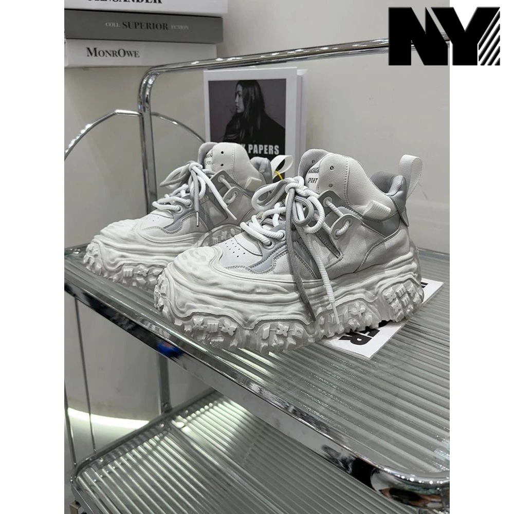 NY欧货松糕厚底老爹鞋女冬季新款加绒保暖高帮增高轻便休闲运动鞋