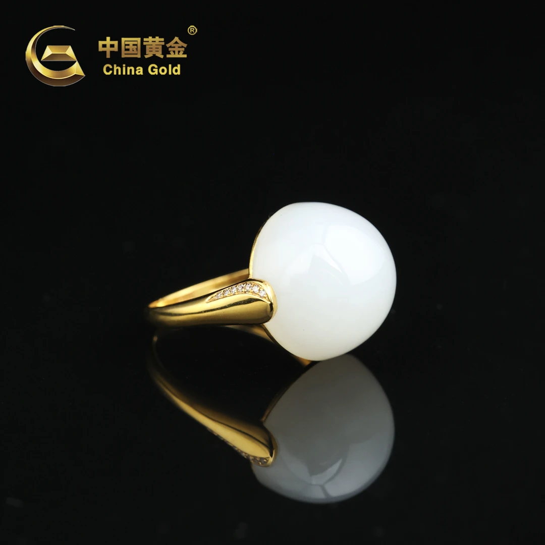 【中国黄金】纭舒 | 和田玉*戒指*18k金镶嵌-J1918-L-Y