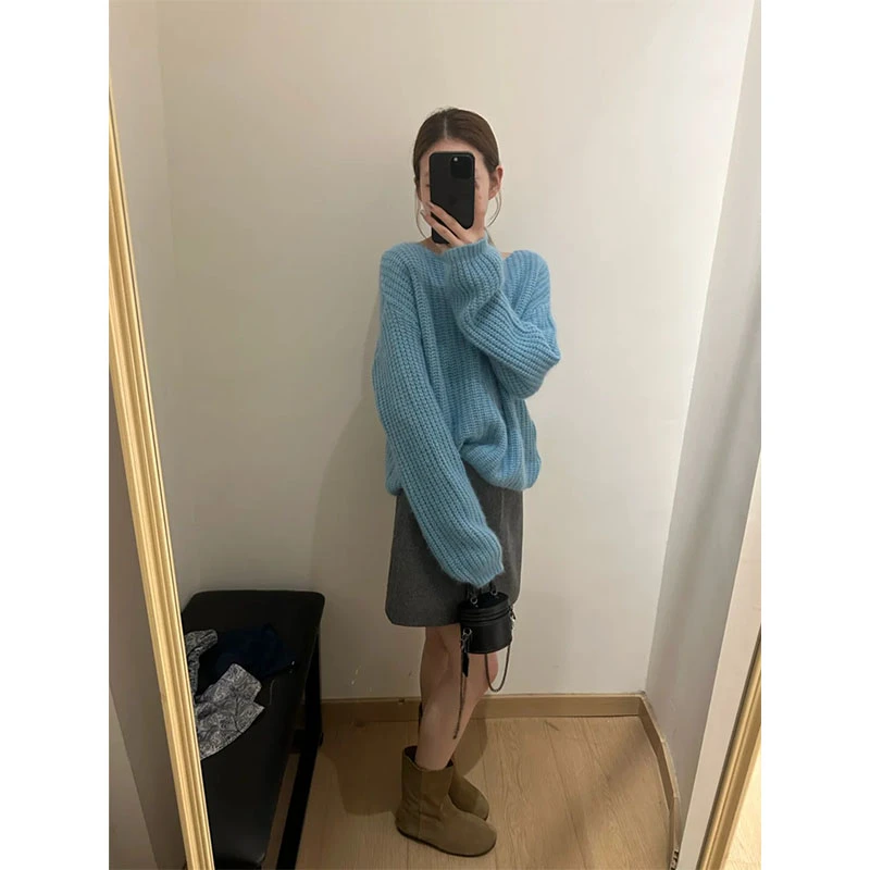 秋季新款设计感网红穿搭针织修身显瘦圆领长袖上衣气质时尚半身裙