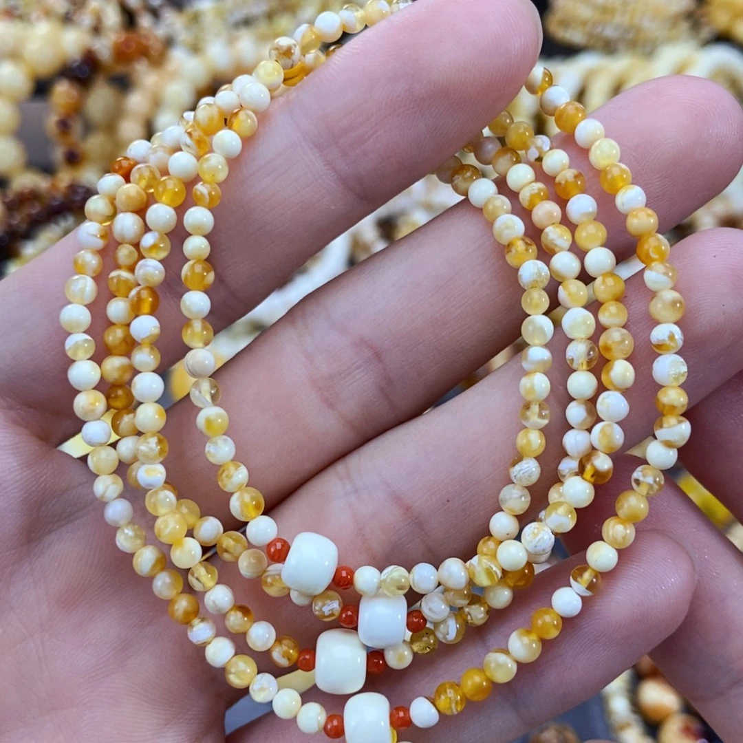 琥珀未镶嵌手链3+mm沁色链子