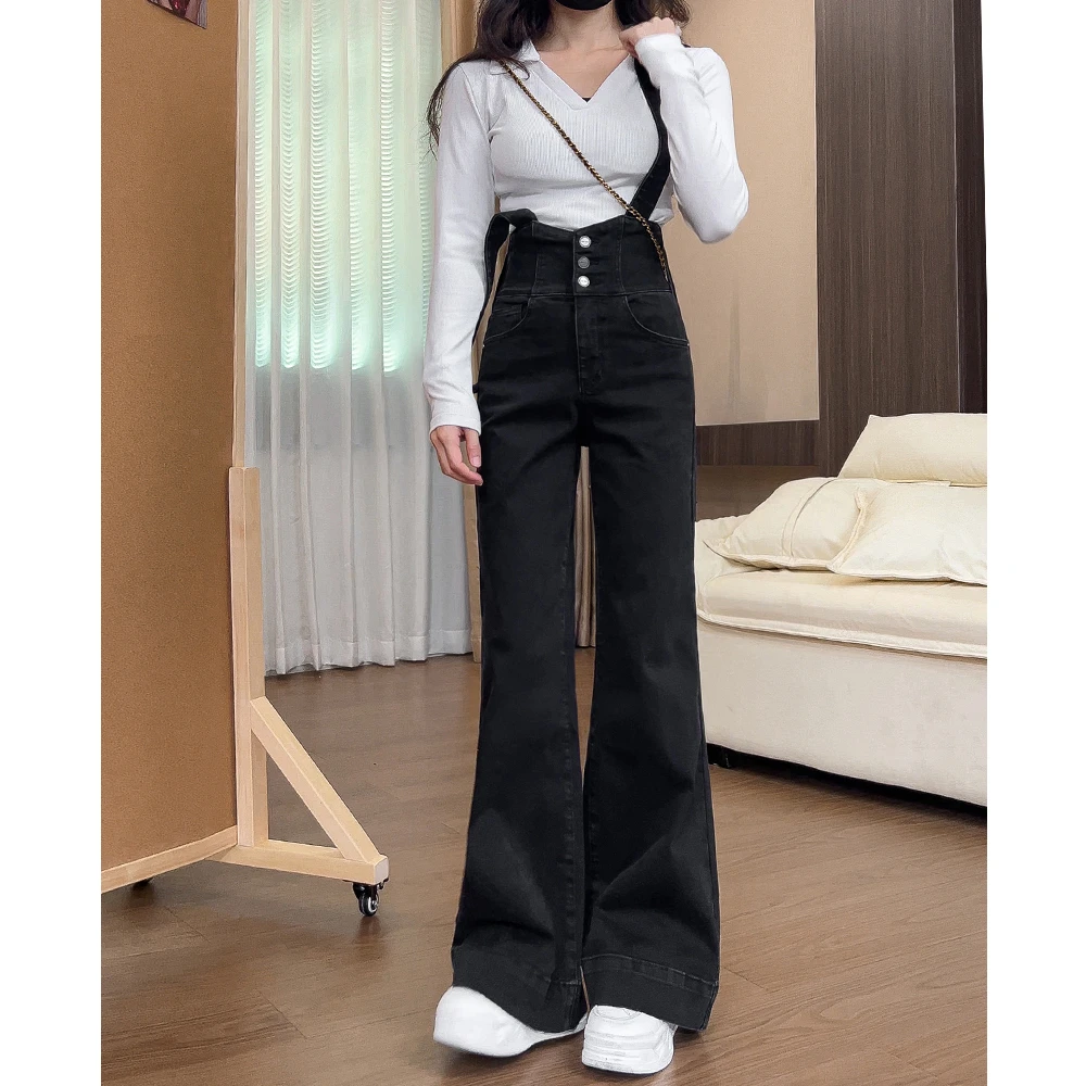 272高腰宽松微喇牛仔背带裤女2025秋季新款小个子宽松百搭连体裤
