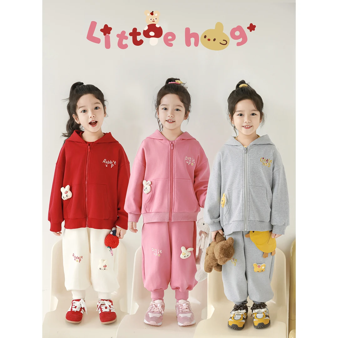 幼悠女童秋装立体兔子运动连帽套装小女孩可爱超萌儿童衣服Q4404