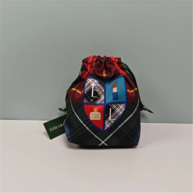 yl052雅诗**英伦风布格子便携随身小号化妆包收纳袋束口袋