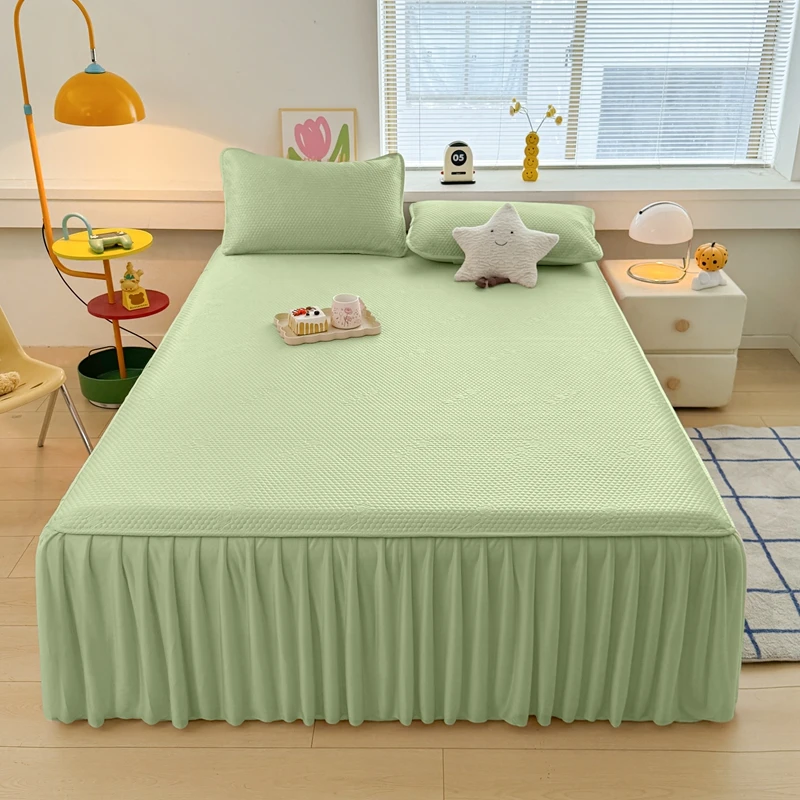 水星家纺适用2025新款3D凉豆豆床裙款凉席纯色小清新舒适水洗柔软