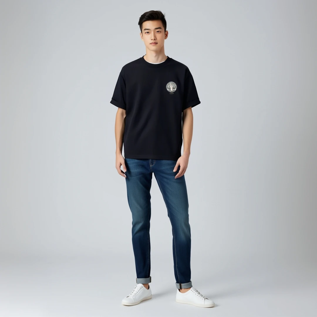 2025休闲新款高街纯棉短袖T恤男夏季小众设计感潮牌圆领半袖上衣