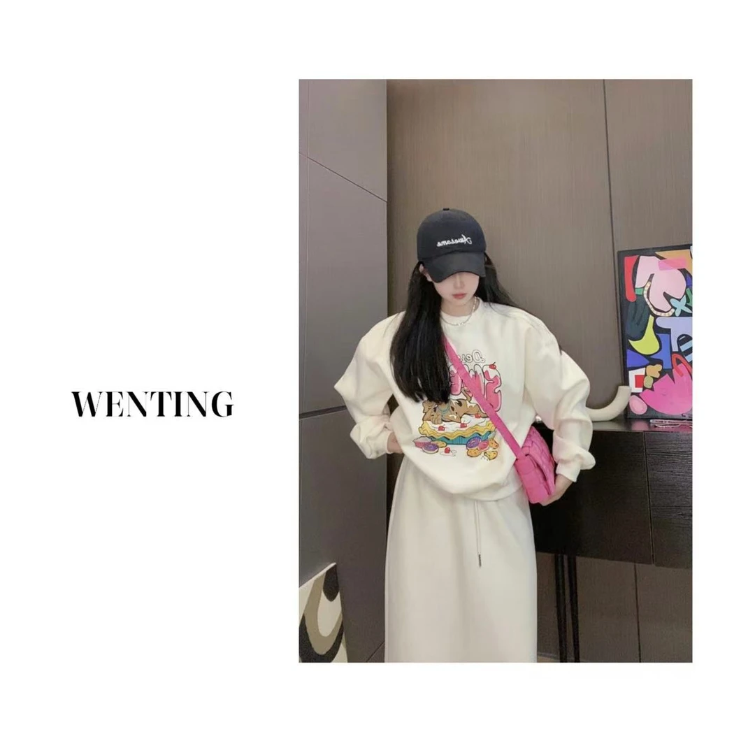 WENTING 25秋季新款 韩系设计款可爱卡通蛋糕狗狗 百搭圆领卫衣