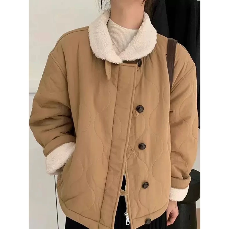 现-【菱格羔羔毛棉服】韩单overric*2025翻领小个子棉衣外套女短款