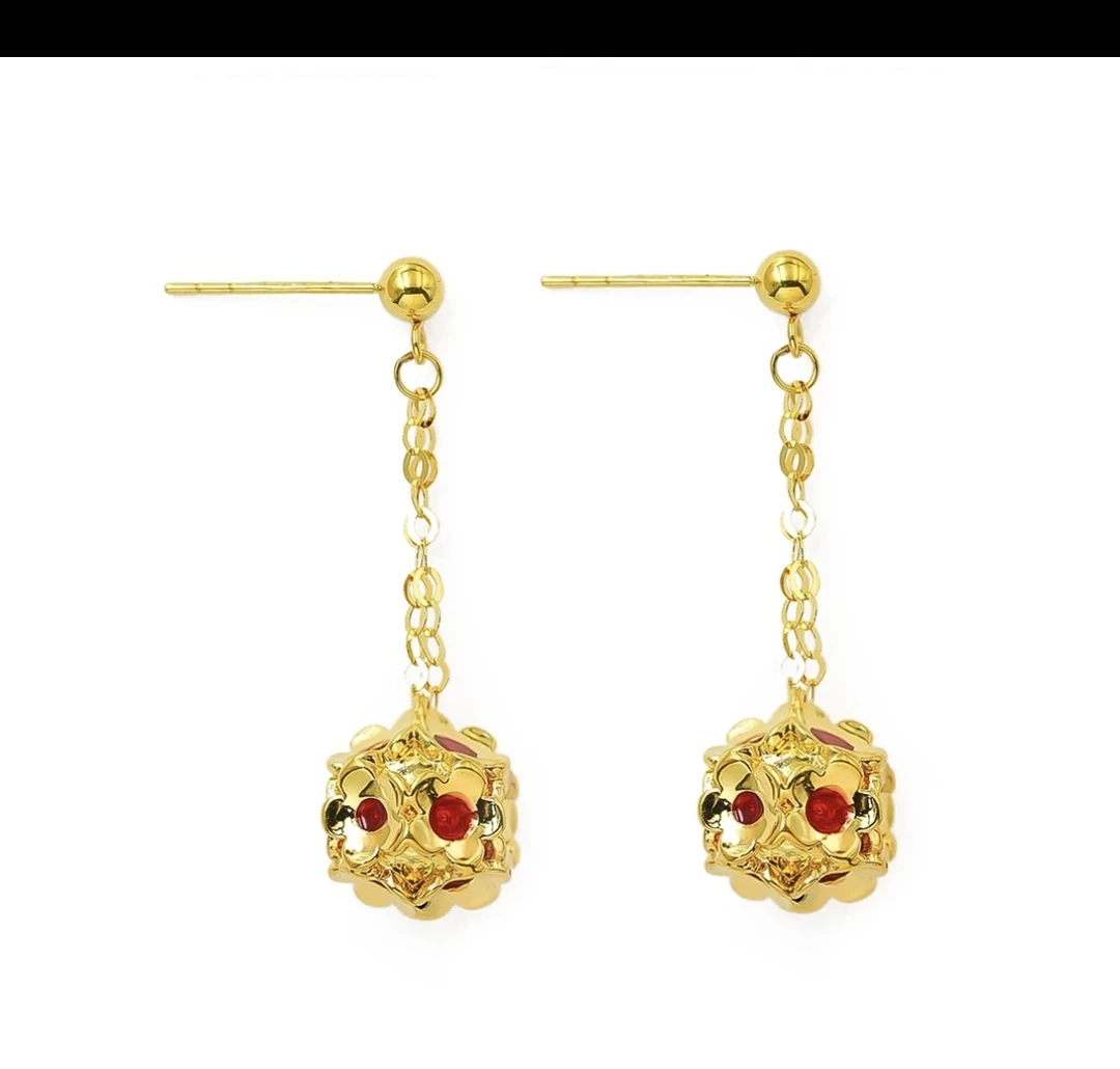 18k金 Au750 豆豆 耳线 时尚 优雅 烧蓝 b984