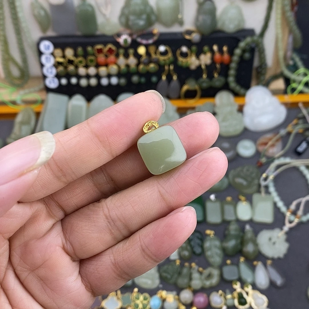 和田玉银S925镶嵌吊坠(不含链)