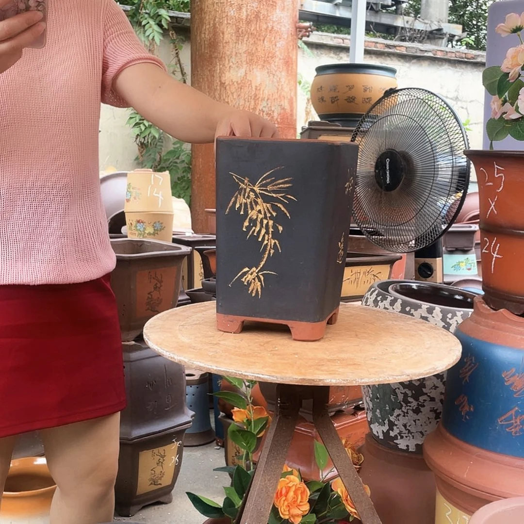 17黑高四方花盆紫砂花盆紫砂