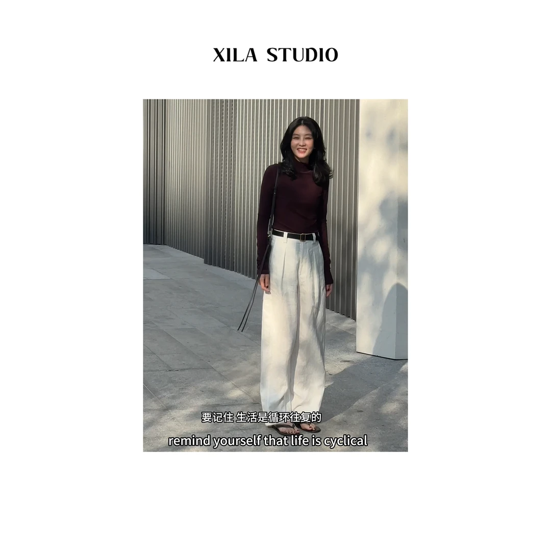 【XILA】日本进口100%精坊亚麻 立裁时装白色西裤