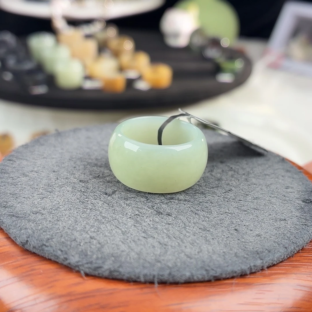 和田玉未镶嵌戒指b54奶青墩17.5