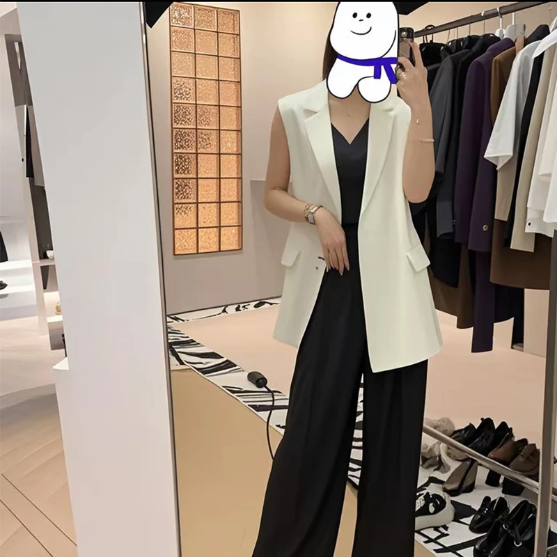 马夹西装领春秋女无袖休闲白色夏季时尚上衣宽松显瘦韩版百搭