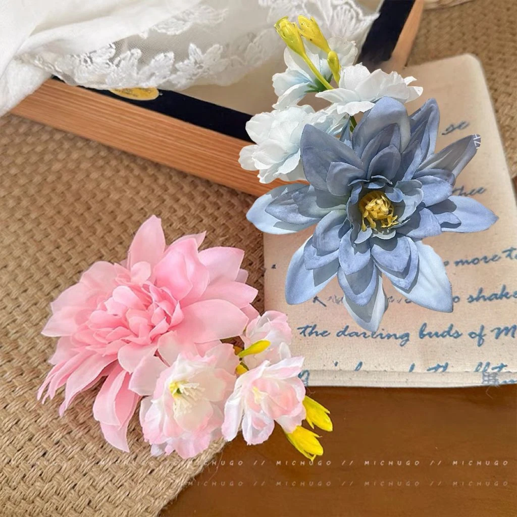 蔷薇花朵发夹春夏仿真女侧边后脑勺鸭嘴夹子头饰抓夹氛围感发卡子