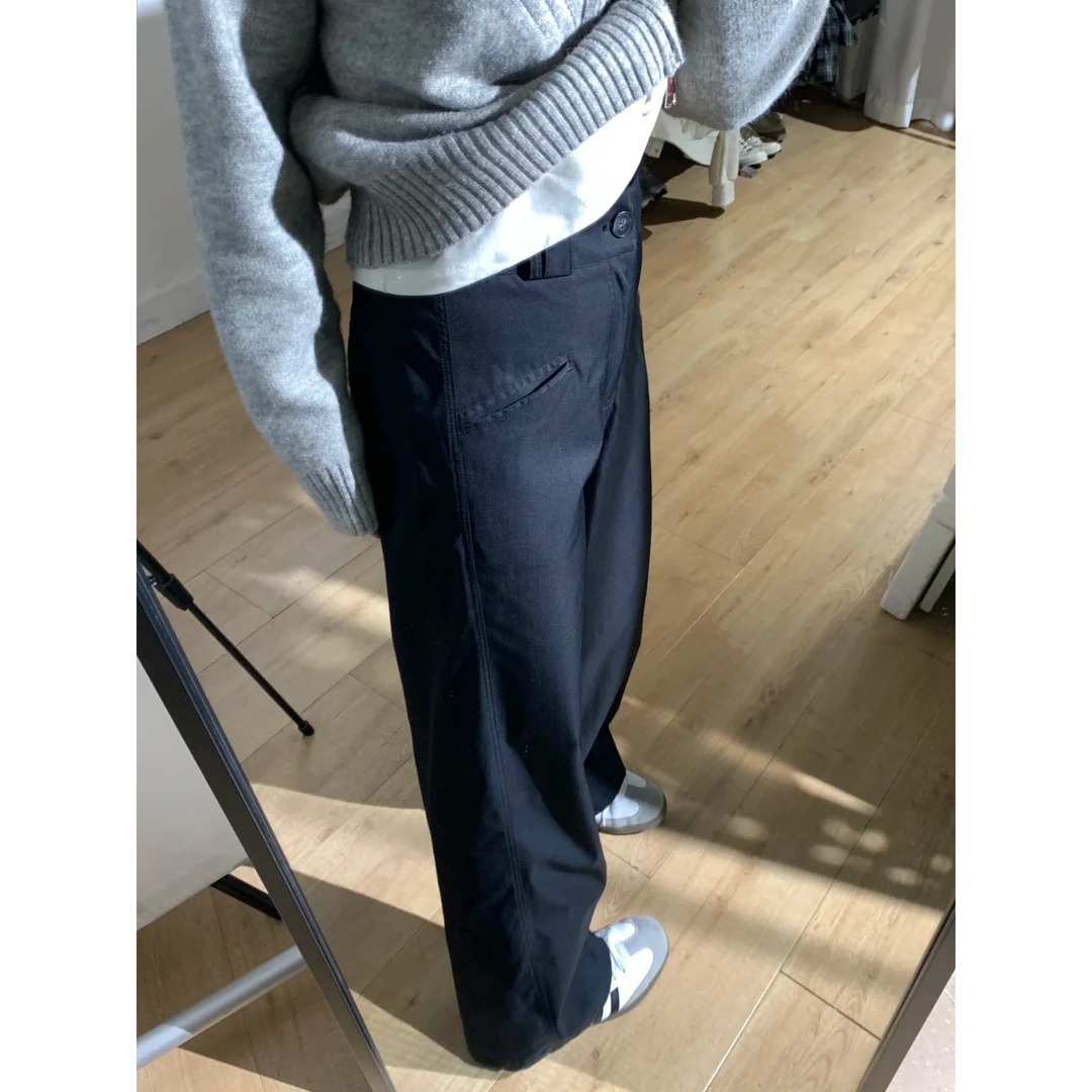 黑色西装裤胖mm大码宽松显瘦直筒休闲裤女梨型身材粗腿宽胯阔腿裤