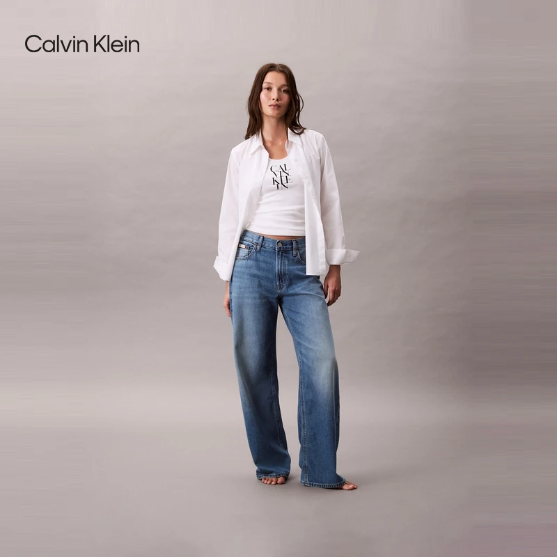 CK Jeans25早秋新女士莱赛尔混纺美式复古宽松慵懒低腰阔腿牛仔裤