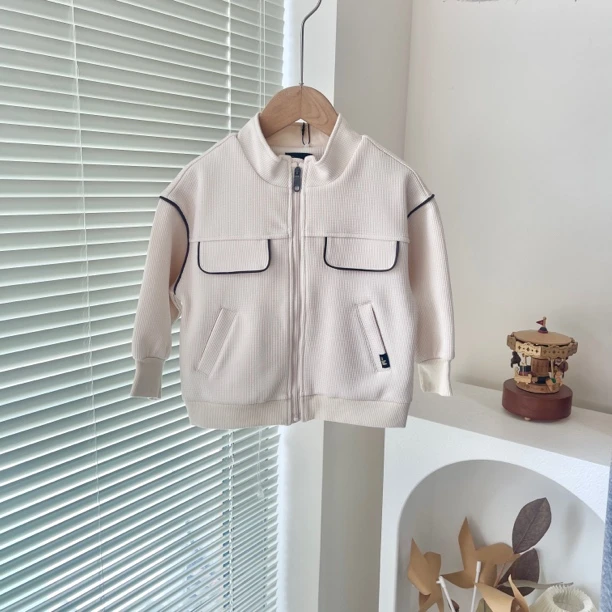 韩单 云朵朵 25春款 中性款 华夫格刺绣小猫 拉链外套