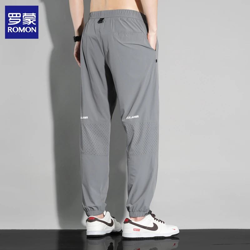罗蒙中青年九分长裤网眼速干宽松透气直筒薄款夏季弹力休闲裤户外