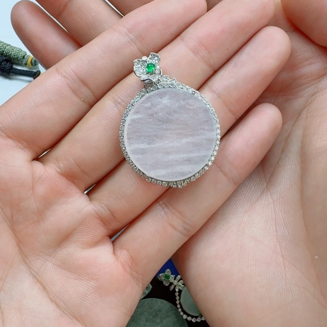 颈饰银S925镶嵌翡翠A****g天然缅甸A货翡翠无事牌