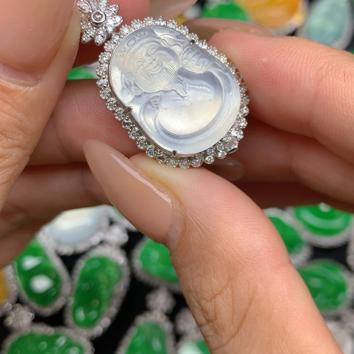 翡翠18K金镶嵌吊坠(不含链)