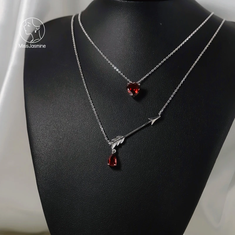 2025新款 茉莉仙子原创设计爱心之箭天然石榴石项链S925银