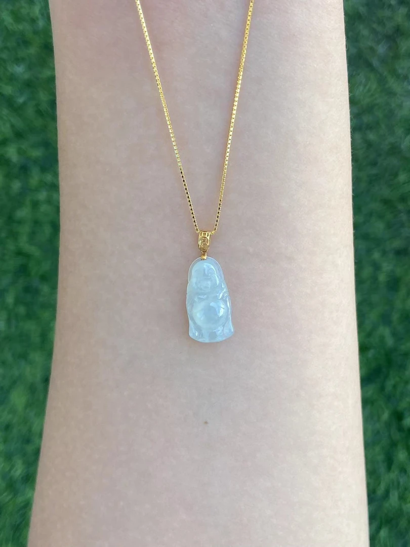 18K天然缅甸A货翡翠宝宝佛气质吊坠赠S925银链（多样性发一件）h