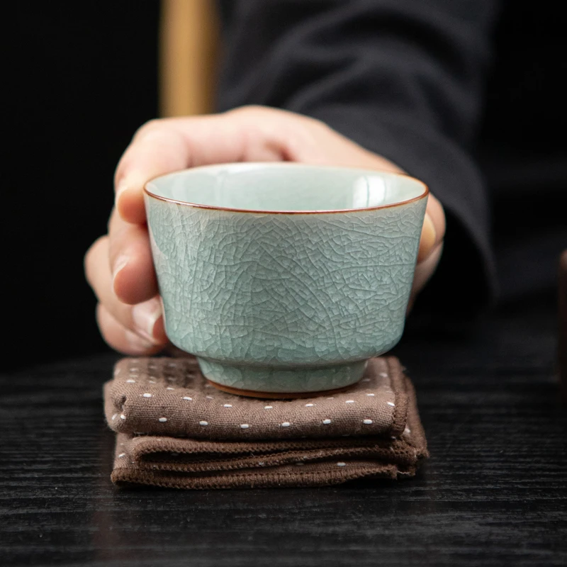 汝窑冰花茶杯主人杯单杯功夫茶杯开片可养茶具复古家用陶瓷