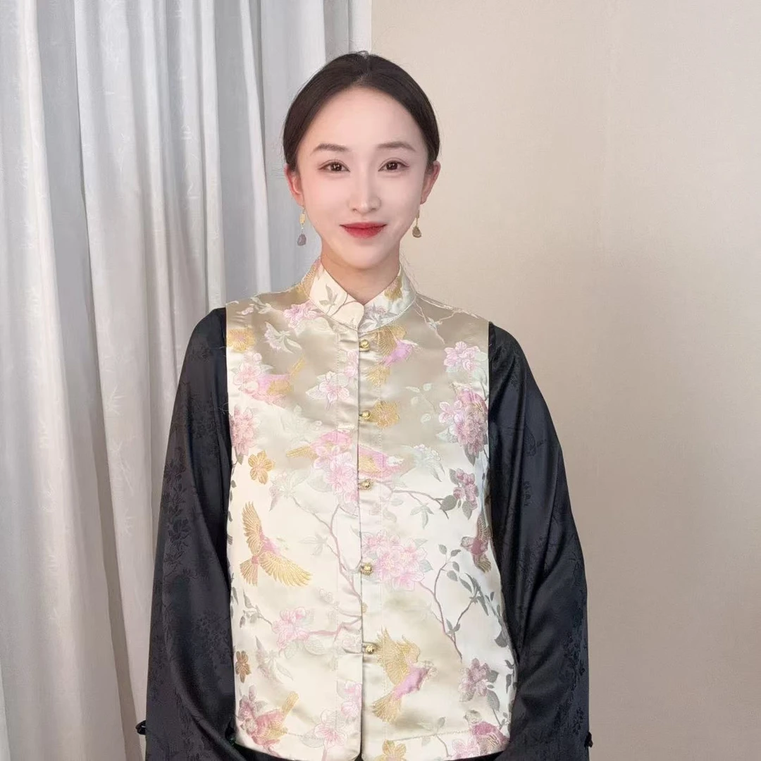 【牡丹山雀纹】2025新款国风双面穿新中式宋锦织金马甲zH-12