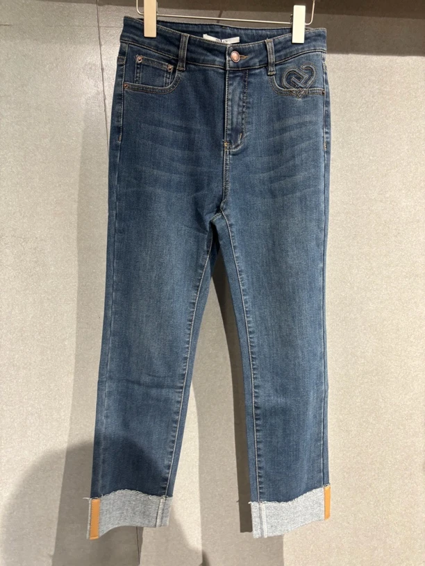 2025豆豆精选9895 蒂言时尚百搭修身九分弹力休闲直筒牛仔裤