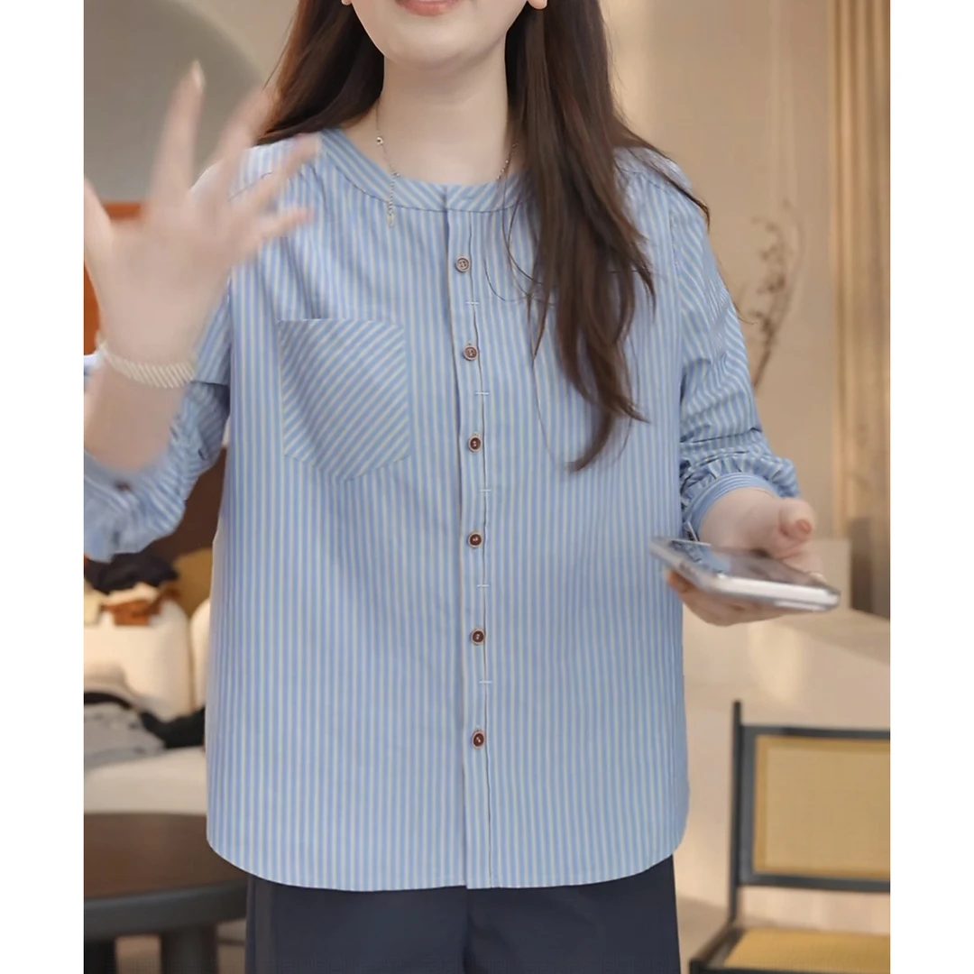 2025秋季新款条纹洋气百搭显瘦衬衫休闲通勤设计感时尚上衣女潮流