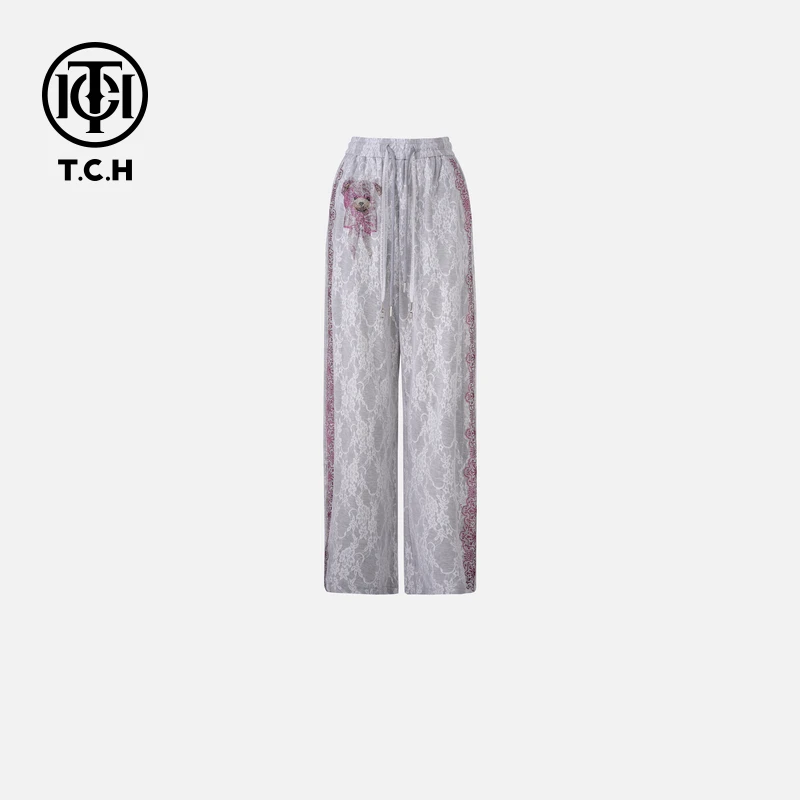 TCH私服烫钻工艺时尚百搭小熊直筒休闲裤女T75A20E5118轻奢tch