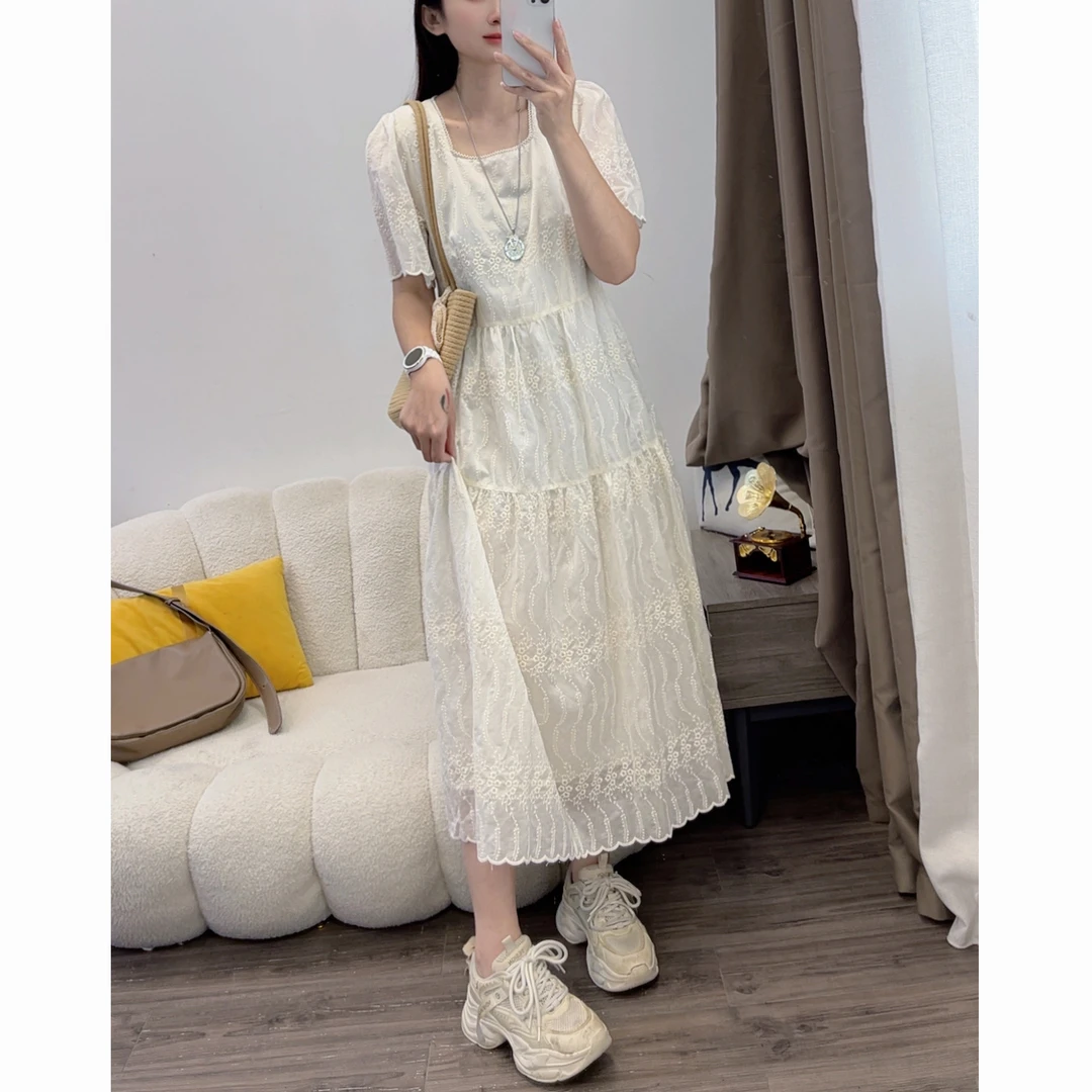 2025新款女裙显瘦减龄高货连衣裙短袖收腰修身气质长裙DYY2921