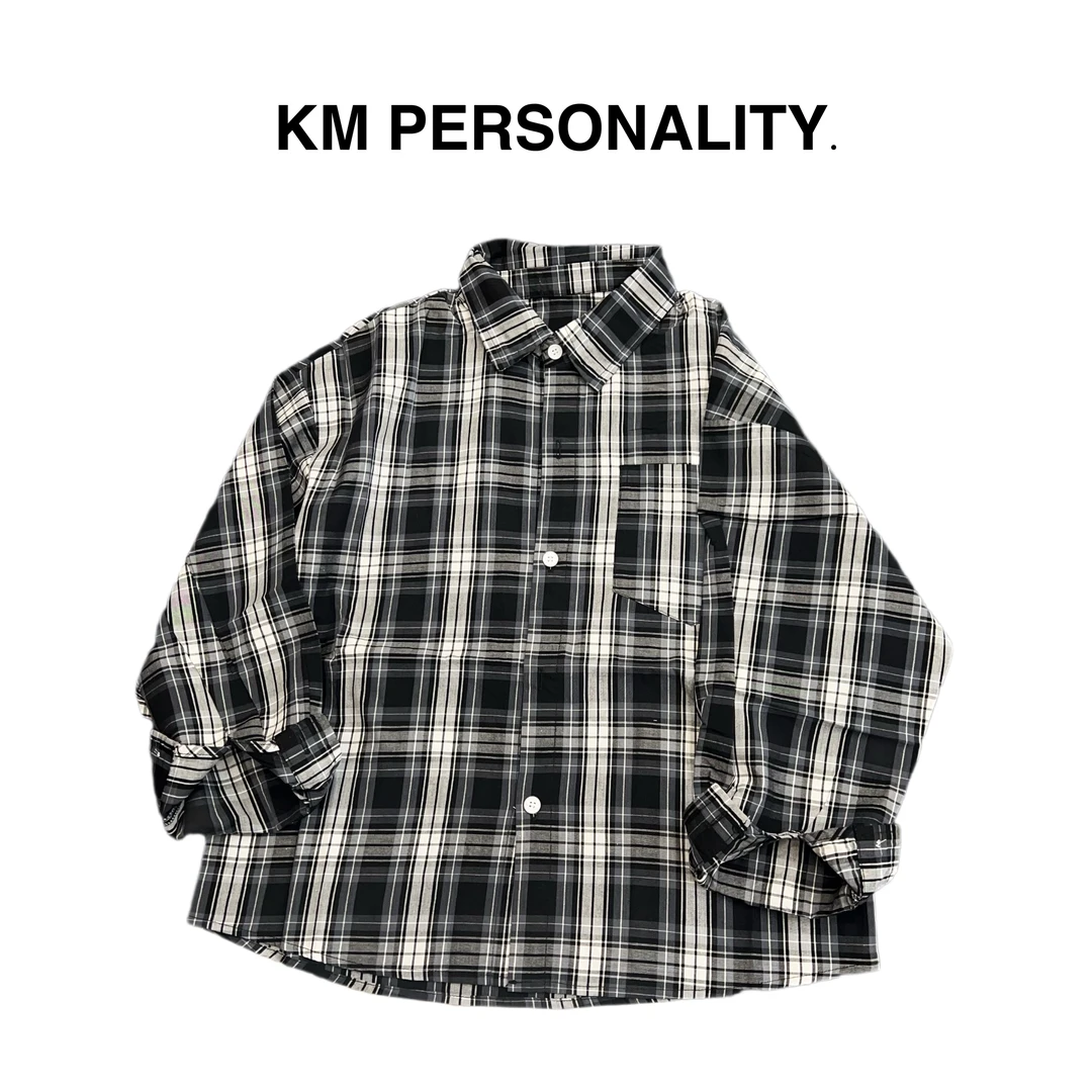 KM PERSONALITY 2025 新款 春季男童长袖格子衬衫 205