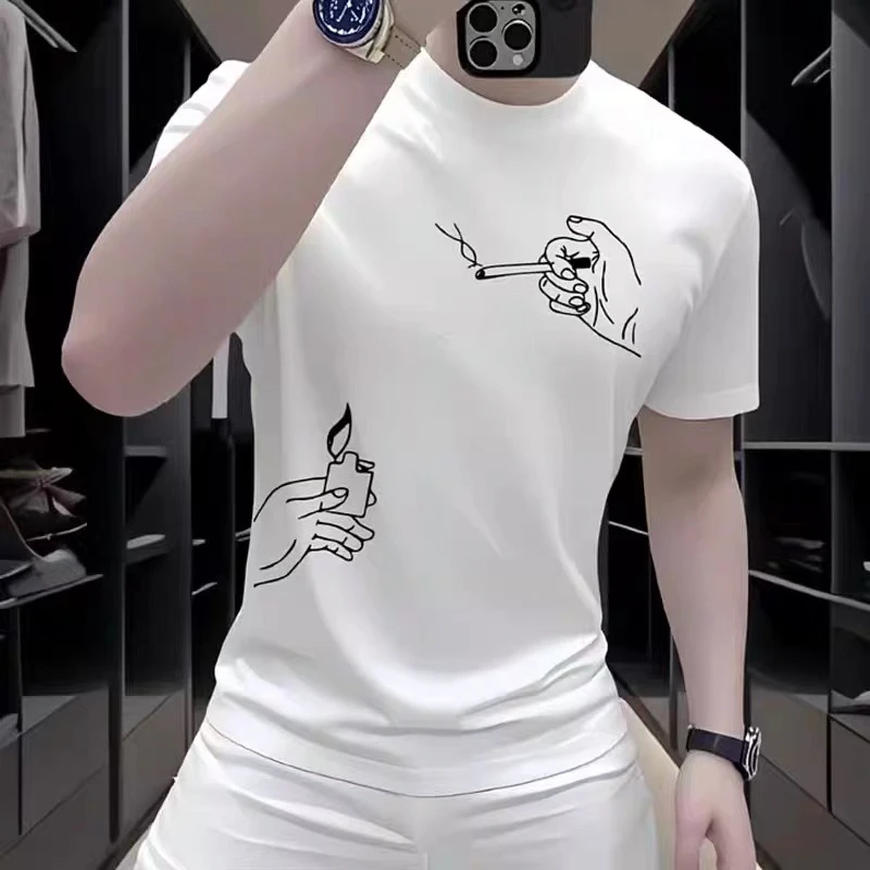 2025短袖t男士时尚休闲百搭夏季潮流修身圆领