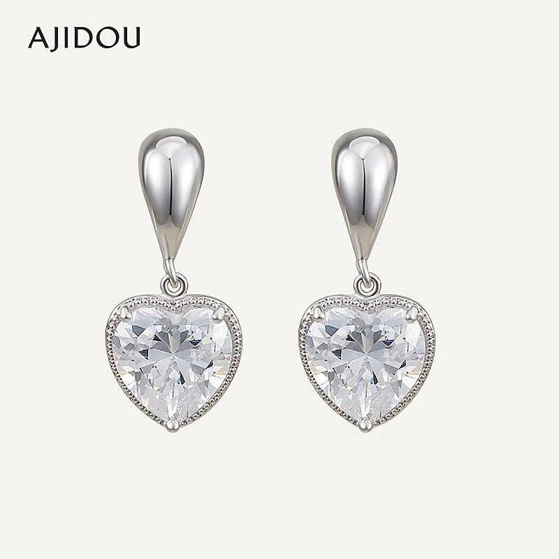 合金合成锆石耳饰 AJIDOU阿吉豆时尚闪耀爱心耳钉