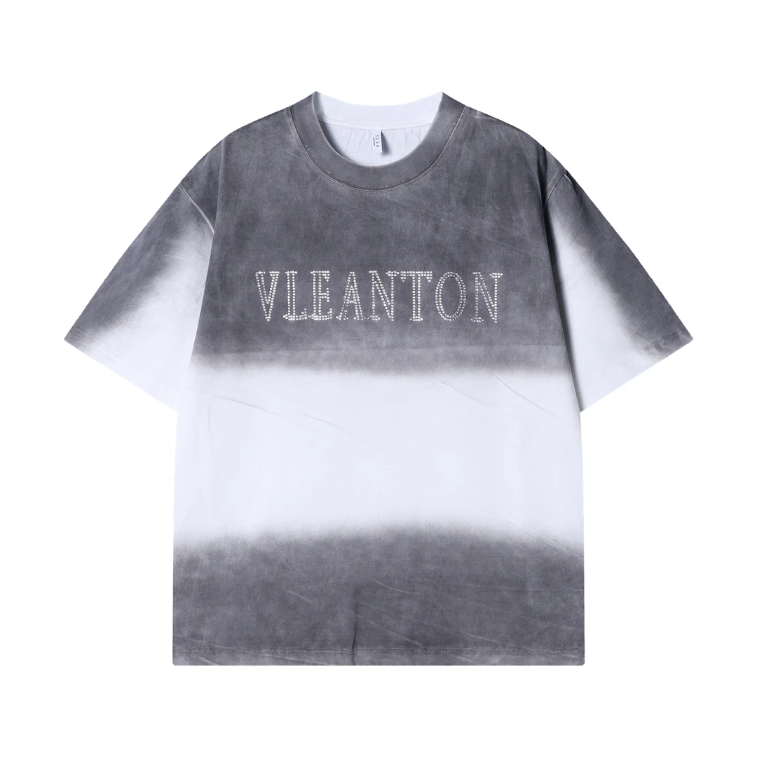 夏季新款时尚个性美式复古渐变字母印花宽松潮牌帅气百搭上衣