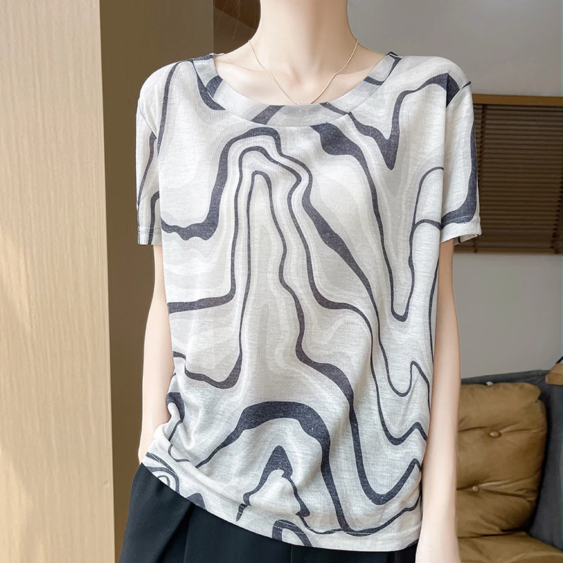 标准版短袖新中式凉感常规T恤夏季百搭宽松薄款印花显瘦气质洋气