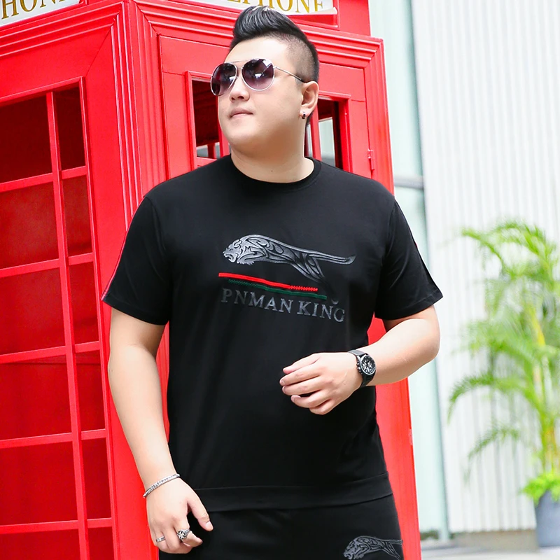 胖子男装加肥加大码宽松短袖t恤特大号流行胖人夏装体恤上衣205码