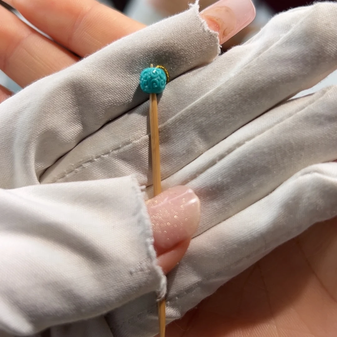 绿松石未镶嵌07玉化料回纹珠放漏卡5+