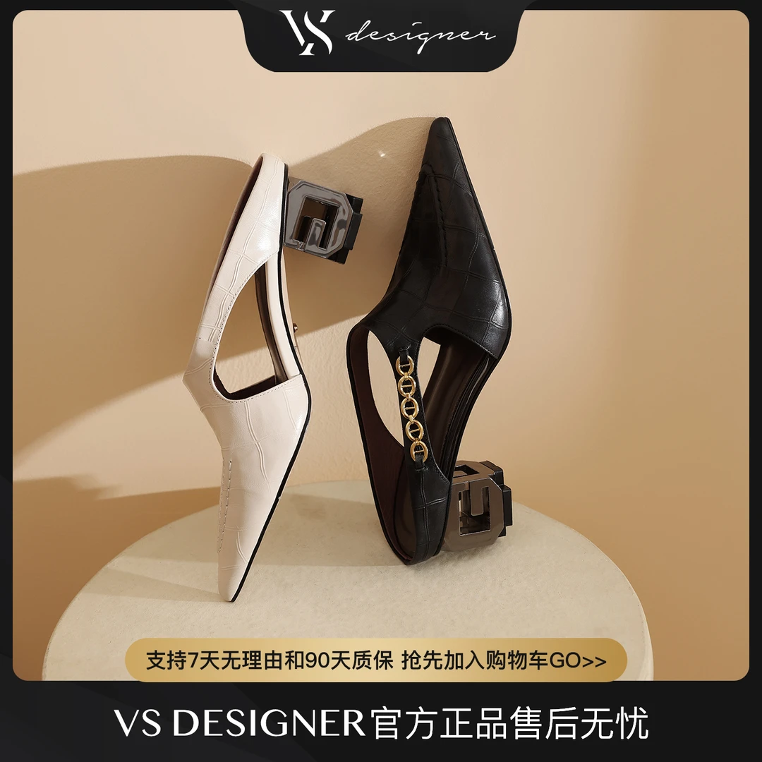 VS时尚夏季百搭尖头羊皮低跟优雅时尚日常女鞋舒适透气凉鞋4747