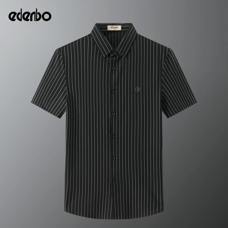 【商场同款】爱登堡条纹衬衫男款短袖休闲春夏季2025新款针织衬衣服