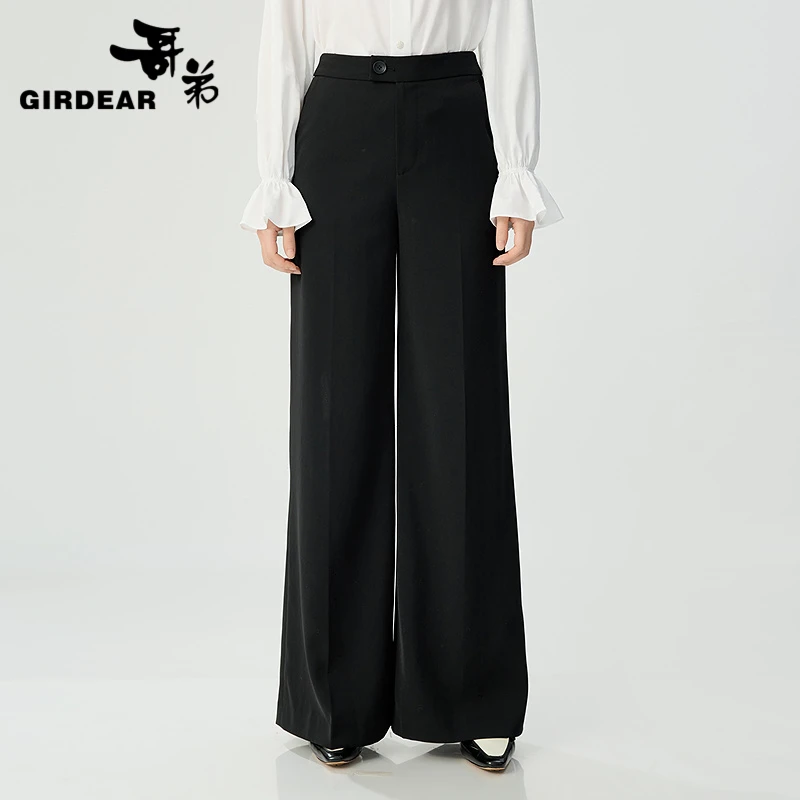 GIRDEAR/哥弟新款高腰显瘦显腿百搭超模甩裤110015黑色时尚气质