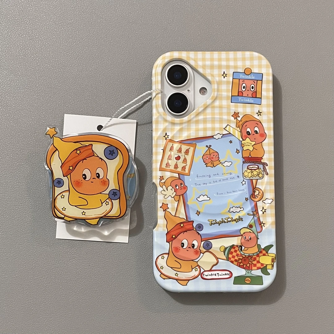 磁吸壳趣味蓝莓吐司星星人适用苹果16pro手机壳iPhone15磨砂14/13