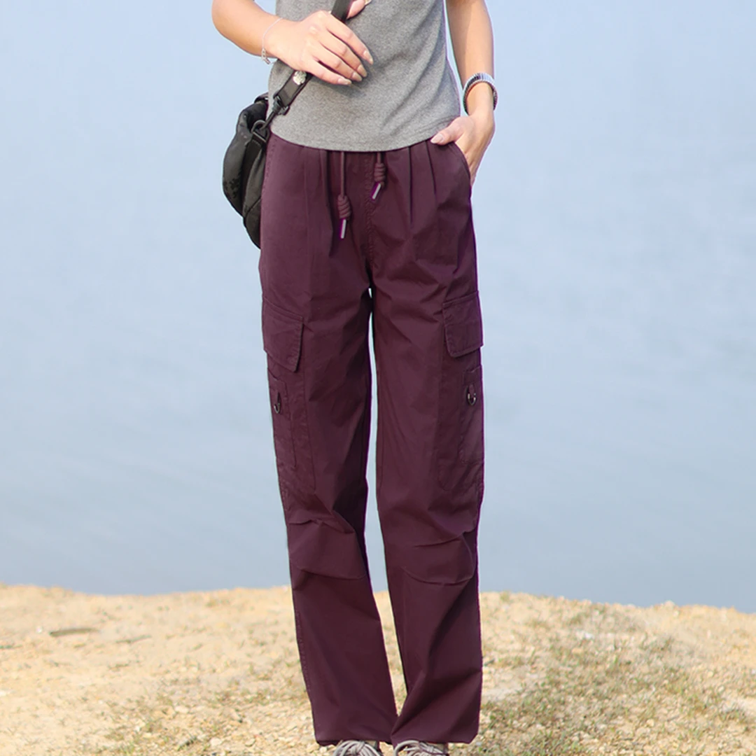 夏季宽松百搭高腰松紧显瘦阔腿美式工装裤女款工装裤女夏薄款长裤