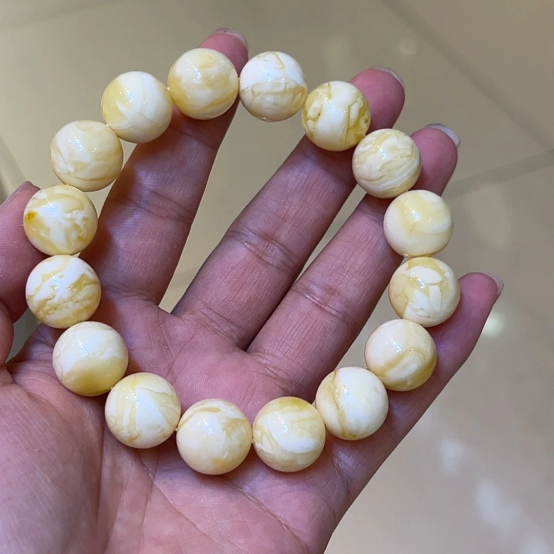 手链琥珀未镶嵌！****！14➕浓蜡白花圆珠手串