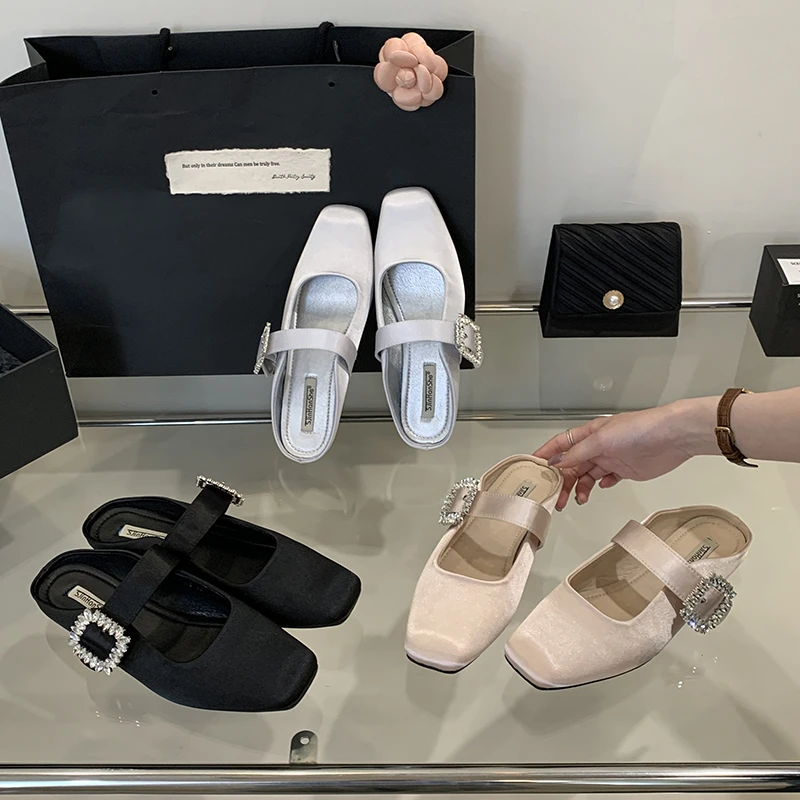 内增高水钻平底搭扣法式包头包头拖玛丽珍时尚凉鞋网红春季